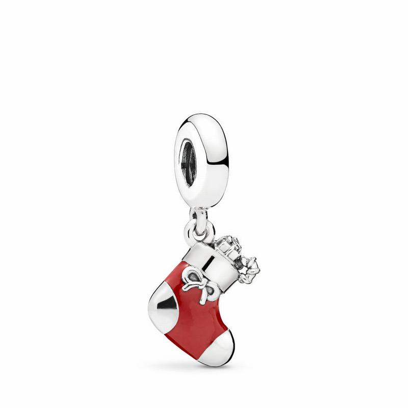 Pandora Festive Stocking Dangle Charm Ireland - Sterling Silver/Enamel/Red - 891534ZQF